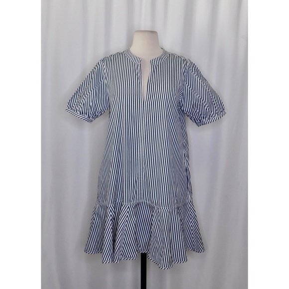 NWT!! J. CREW Delilah Dress Cotton Poplin Blue White Stripe Dark Evening Small - Picture 3 of 15